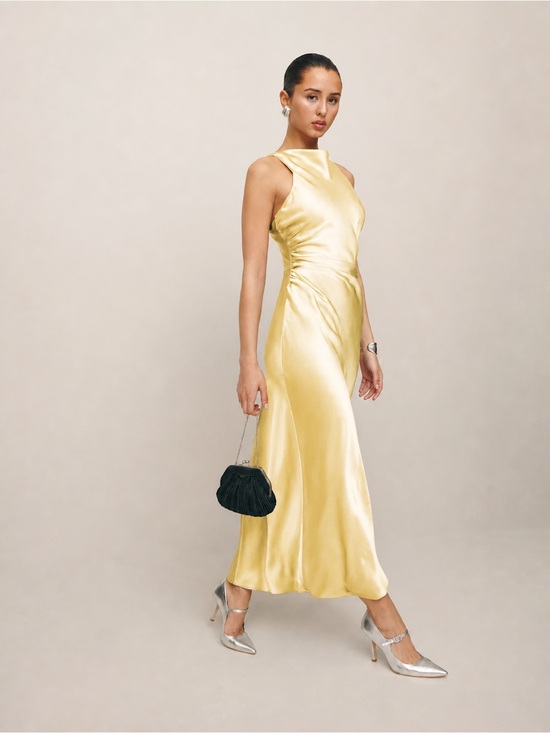 Reformation Dresses & Skirts - Reformation cassette silk dress blonde butter‎ yellow wedding guest bridesmaid 6